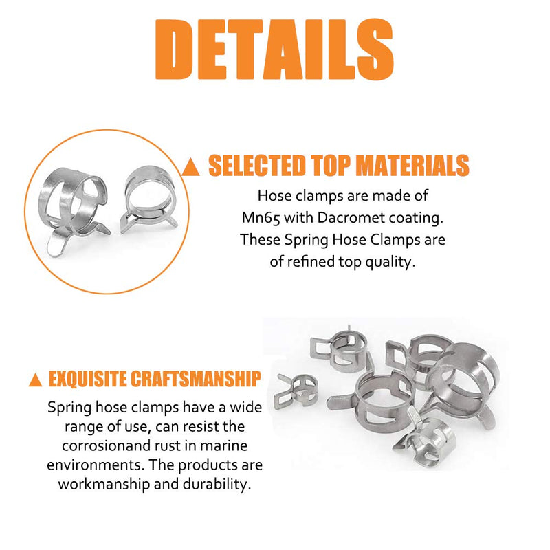 ISPINNER 80pcs Spring Band Type Fuel/Silicone Vacuum Hose Pipe Clamp, 7mm-18mm Low Pressure Air Clip Clamp 7mm 9mm 10mm 11mm 14mm 16mm 17mm 18mm (Silver) Silver