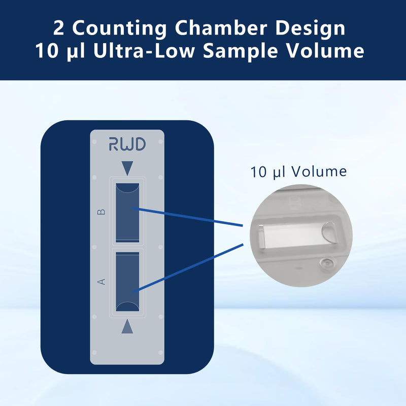 RWD DS-50 High Precision Hemocytometer, Disposable Cell Counter Slides, 10 µl Capacity Digital Hemocytometer Cell Counting Chambers, Fit for RWD C100, Thermo Fisher Countess, Nanoentek EVE(50 Pcs/Box)