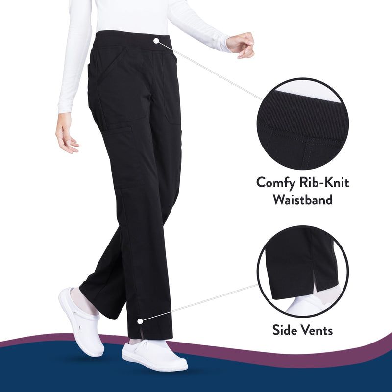 Cherokee Women Scrubs Pant Workwear Professionals Mid Rise Straight Leg Pull-on Medium Black