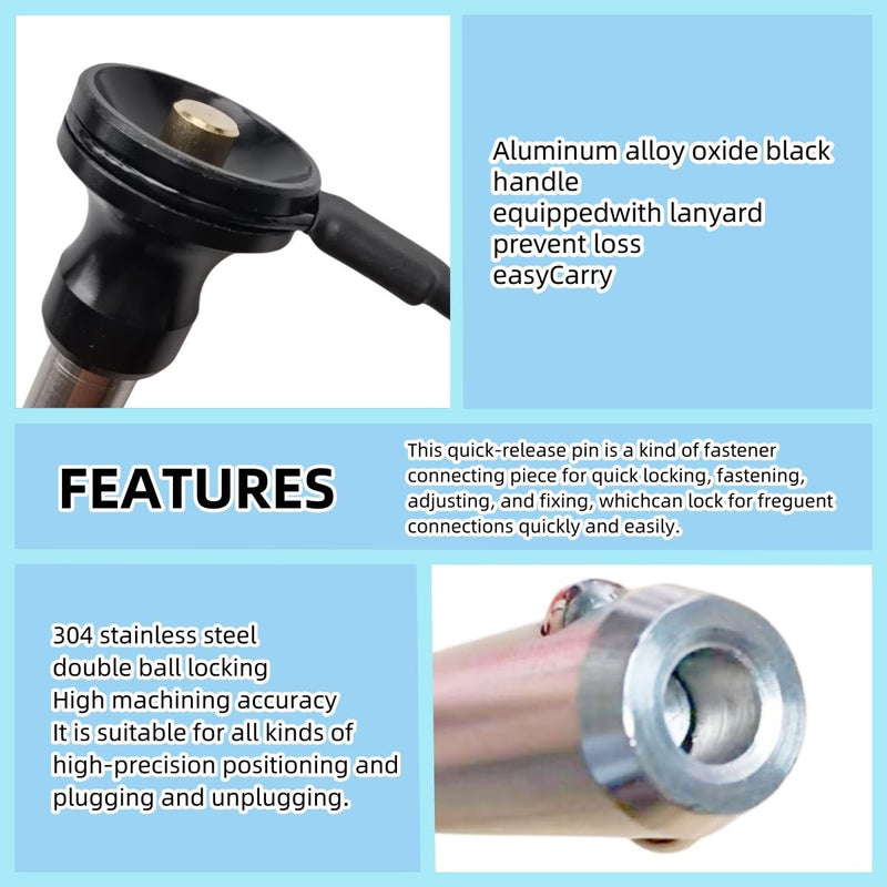 Stainless Steel Handle Ball Lock pin, Multimedia Audio Button Quick Latch Safety pin, Quick-Release pin with Lanyard (Dia:15/32in(12mm)-2pcs, Clamping Length:2in(51mm)) Dia:15/32in(12mm)-2pcs Clamping length:2in(51mm)