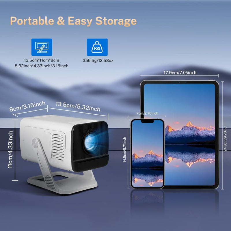 Mini Projector with WiFi 6 and Bluetooth 5.4 Built-in Apps Portable Projector Android 11 Auto Keystone 1080P 4K Support for Bedroom Outdoor Compatible with iOS/HDMI/TV Stick VisualCube 300 VisualCube 300 White