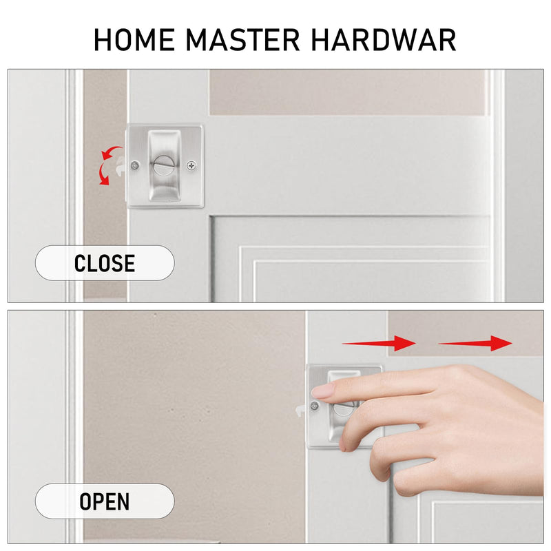 HOME MASTER HARDWARE Privacy Pocket Door Lock Hardware with Pull Replace Old Sliding Door Locks/Solid Brass Pocket Door Privacy Lock 2-3/4”x2-1/2”, for 1-3/8” Thickness Door, Brushed Nickel -1 Pack 2-3/4”x2-1/2” Brushed Nickel--1PACK