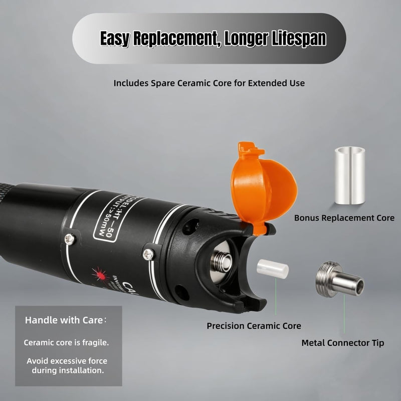 Visual Fault Locator, Fiber Optic Cable Tester Pen, VFL Red Light Tool with FC to LC Adapter & 2.5mm Universal Connector (Black, 30 KM) Black