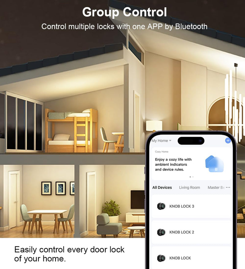 Fingerprint Door Lock, Smart Fingerprint Door Knob with Lock, Biometric Door knob with App Control & Key, Keyless Thumbprint Entry Door Lock for Bedroom, Front Door, Home, Apartment Office-Matte Black With APP-Matte Black
