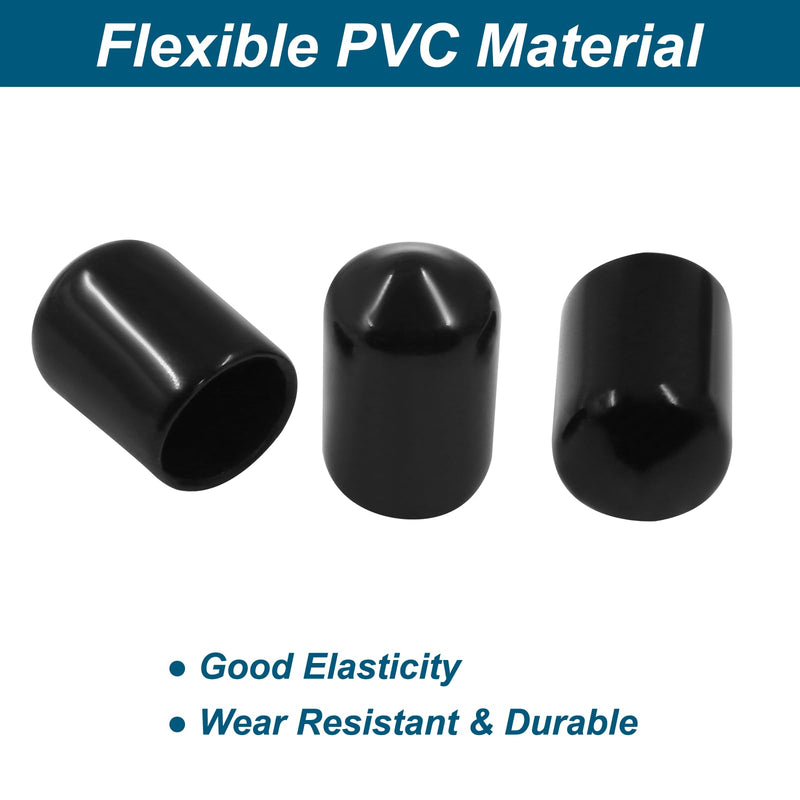 60PCS Vinyl Flexible Rubber End Caps, 8mm (5/16") ID Bolt Screw Thread Protectors (Black) 8mm (5/16") Black 60