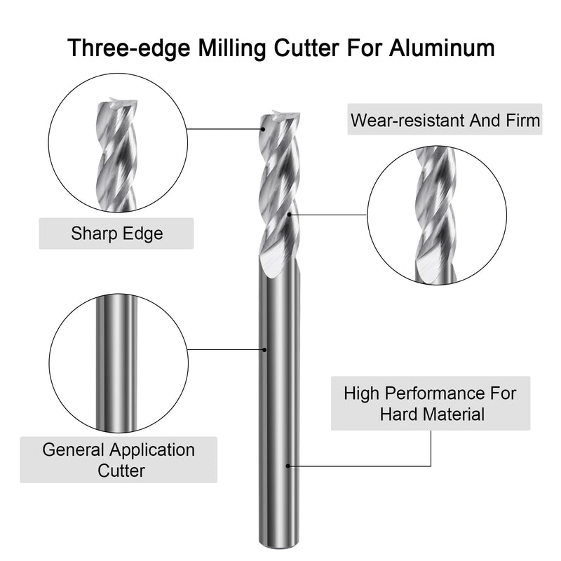 ISB Carbide Square End Mill Set 1/4'', 3 Flute Micro Grain Carbide Mill Bits for Milling Aluminum Applications and Hardened Steels, 5 Pieces 1/4 in