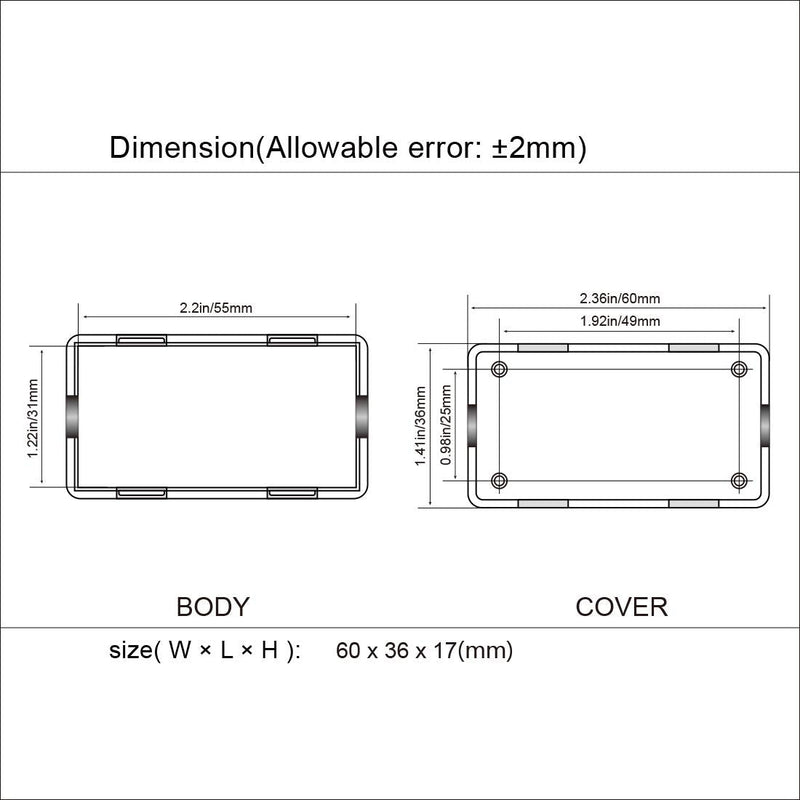 LeMotech 5Pcs ABS Plastic Electrical Project Case Power Junction Box, Project Box Black 2.4 x 1.4 x 0.7 inch (60 x 36 x 17 mm) 2.4" x 1.4" x 0.7"(5pc)