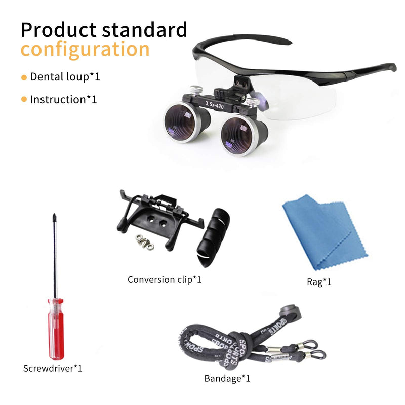 Dental Binocular Loupes 3.5 x 429mm Magnifier (Black) Black