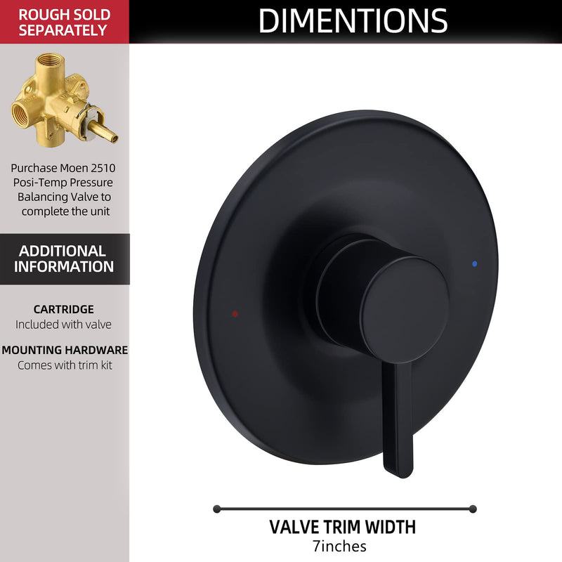 Shower and Tub Trim Kit, Compatible with Moen Posi Temp Valve 2510 Series Matte Black