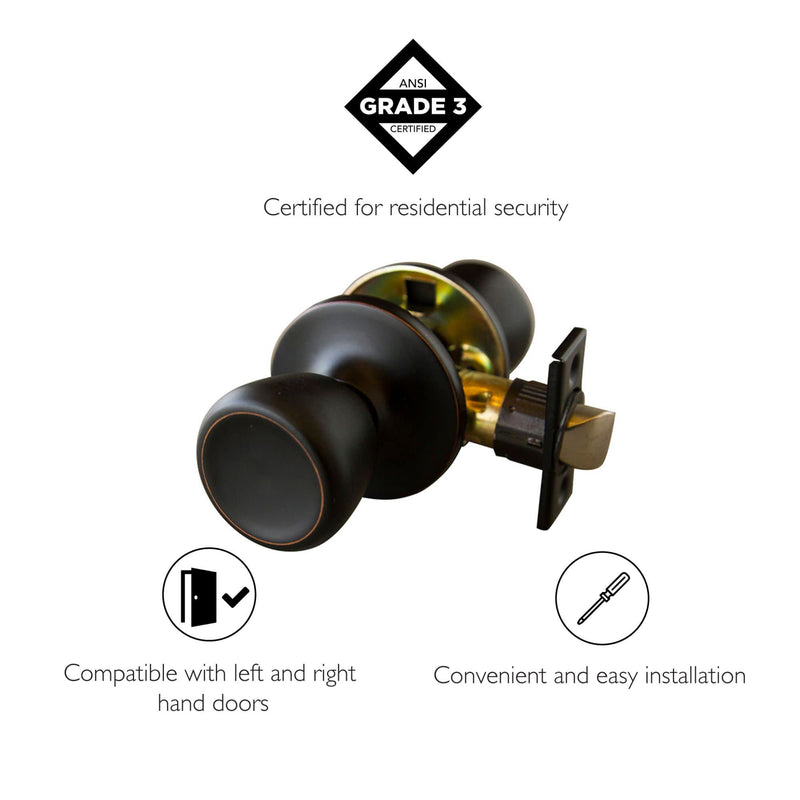 Design House 190520 Terrace Passage Hall and Closet Door Knob with Universal 6-Way Latch Oil Rubbed Bronze 2-Pack