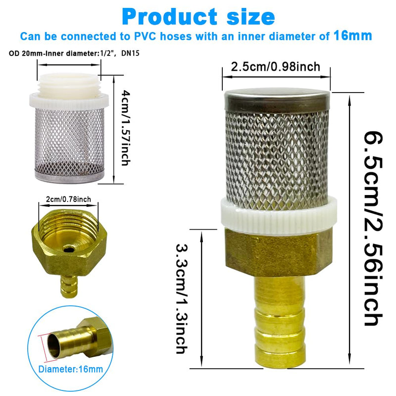 Stainless Steel Filter Copper Tube Joint 16mm Diameter Hose Connection, Garden, Swimming Pool, Fish Tank Hose Filter, Suction Strainers Used to Remove Debris and Reduce Solid Entry(16mm) Diameter 16MM