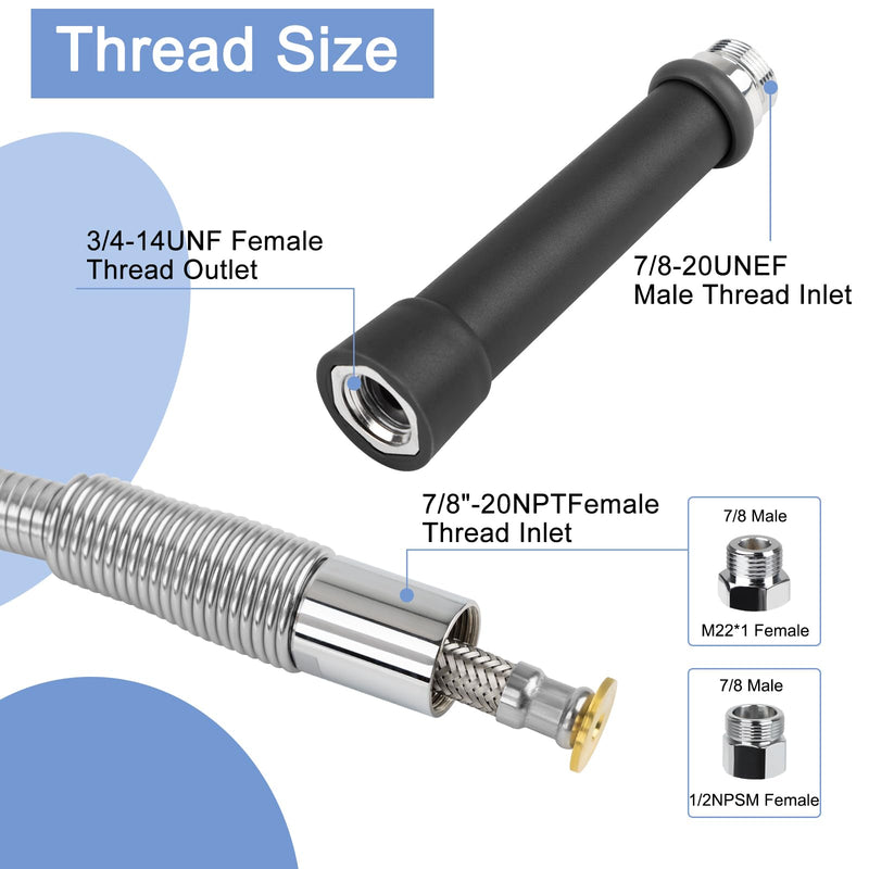 Replacement B-0044-H Commercial Sink Sprayer Hose for T&S Brass, 44 inch Stainless Steel Flexible Pre-Rinse Hose with Heat Resistant Black Handle Commercial Kitchen Sink Faucet Dish Spray Part