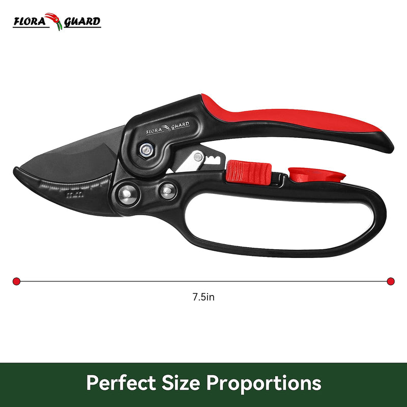 FLORA GUARD Garden Clippers, Professional Ratchet Pruning Shears, Increases Cutting Power 3x, Sharp Gardening Scissors, Cutting Rose, Flower, Hedge, Stem, Tree, Perfect for Weak Hands & Arthritis Reachet Pruner -Classic