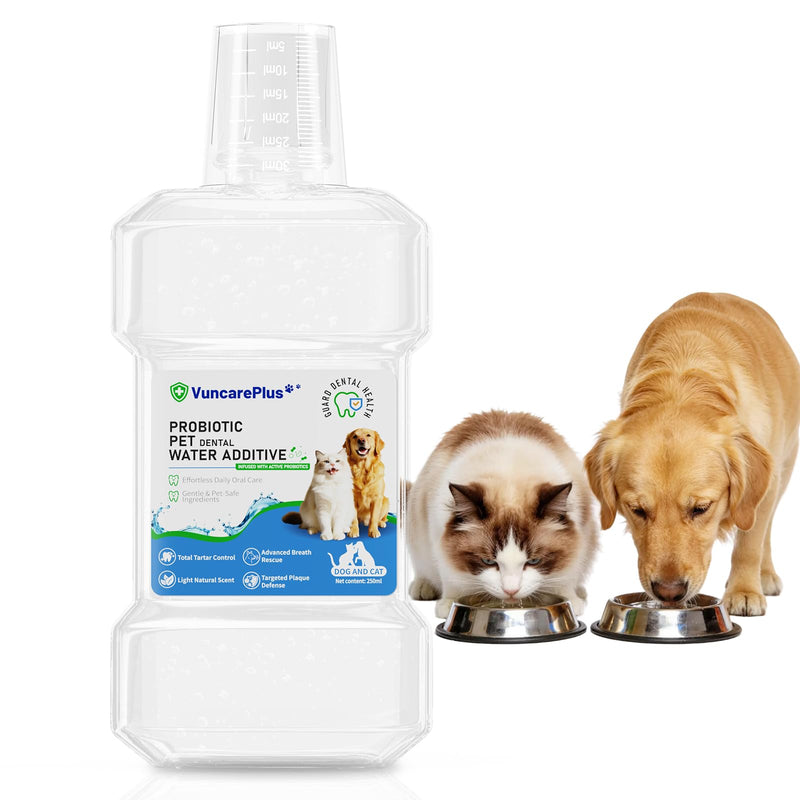 Probiotic Pet Dental Water Additive for Dogs & Cats, 8.5 oz Dog Cat Oral Care Solution, Dental Care Supplement, Fights Plaque Tartar Bad Breath, No Brushing Water Additive