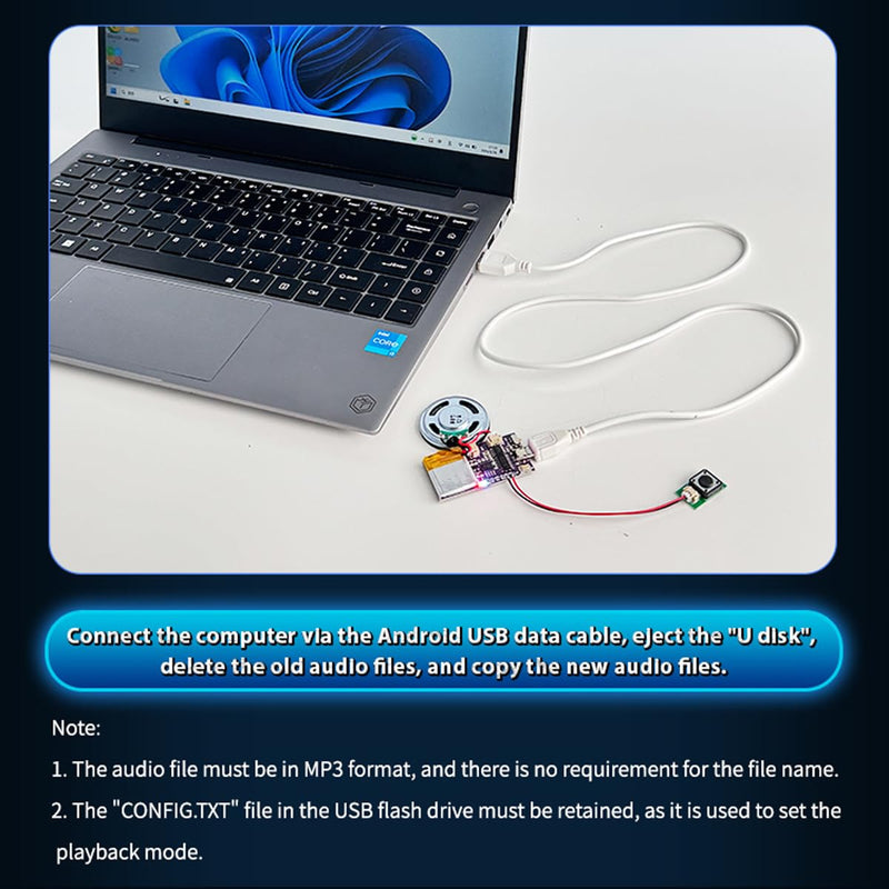 Voice Module,MP3 Music Sound Chips, 16MB Sound Module for Crafts, Christmas, New Year Greeting Cards, Box with Speaker Lithium Battery Powered and USB Cable. (JR-JX7004-Push Button - 2P) JR-JX7004-Push Button - 2P