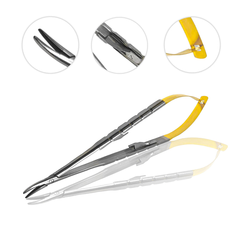 Cynamed TC Castroviejo Micro Needle/Suture Holder Driver with Tungsten Carbide Inserts and Gold Ends - Premium Grade Instrument (5.5 in. Curved Jaws) 5.5 in. Curved Jaws