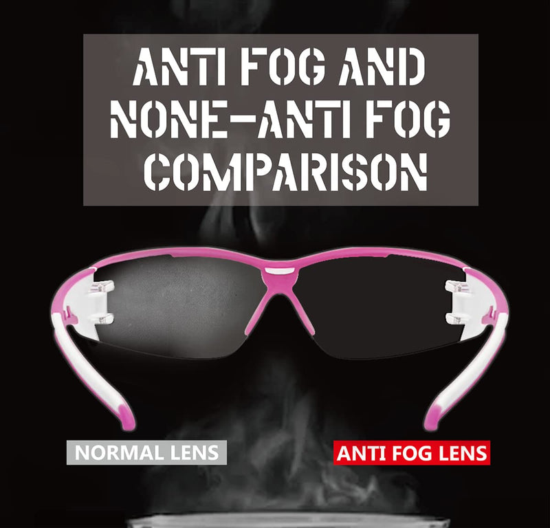Super Flexible Lightweight Anti Fog Wrap-Around U6 Clear Shooting Safety Glasses with ANSI Z87.1 Scratch Resist E9532c Pink-1 Piece
