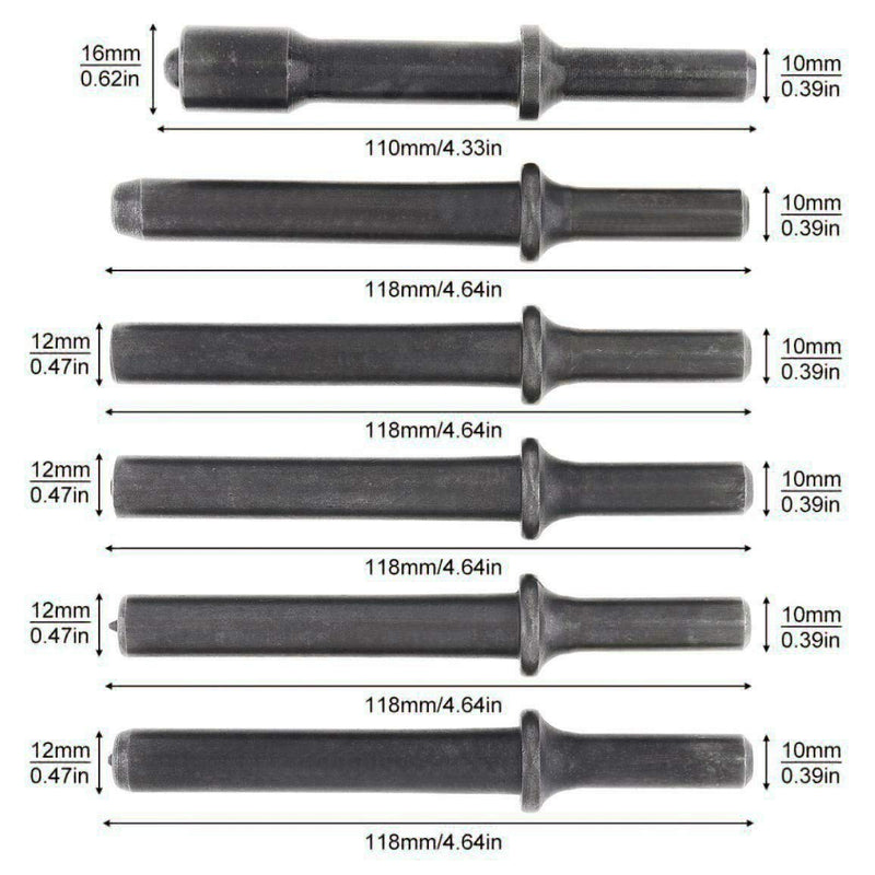7 Pcs Air Hammer Rivet Bit Set, Dele 0.401 Shank Smoothing Pneumatic Air Rivet Hammer Tools Kit with Spring