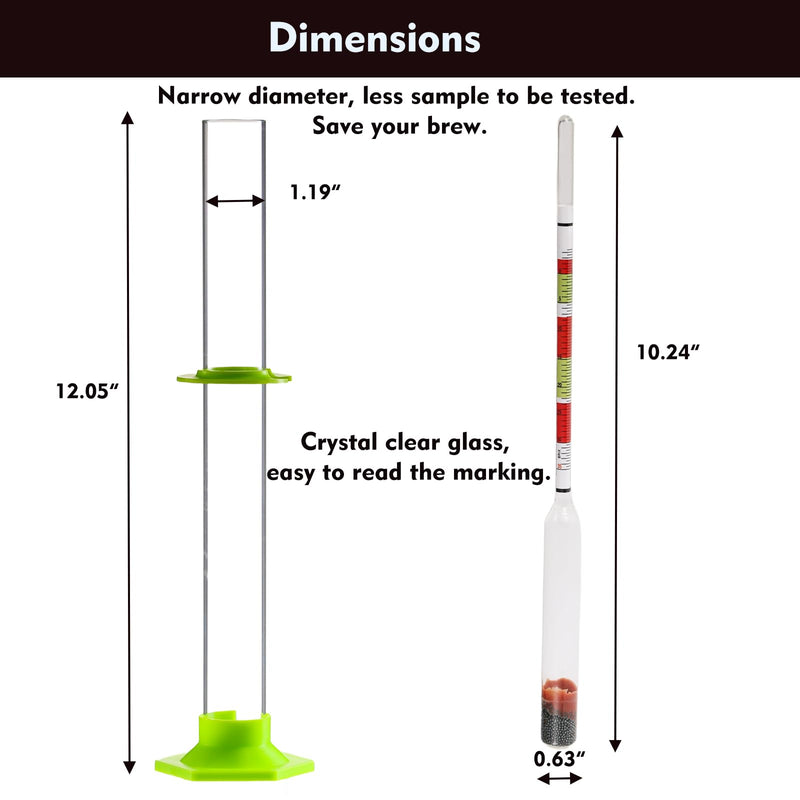 Triple Scale Hydrometer for Wine, Beer, Mead & Cider - ABV, Brix and Gravity Test Kit with Glass Test Jar Cleaning Brush Microfiber Cloth Triple Scale Hydrometer Test Jar Kit