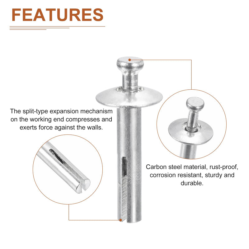 1/4" x 1-1/4"(D x L) Hammer Drive Nail - 20Pack - Good for Concrete Drywall - Carbon Steel Drive Expansion Anchors - Silver 20