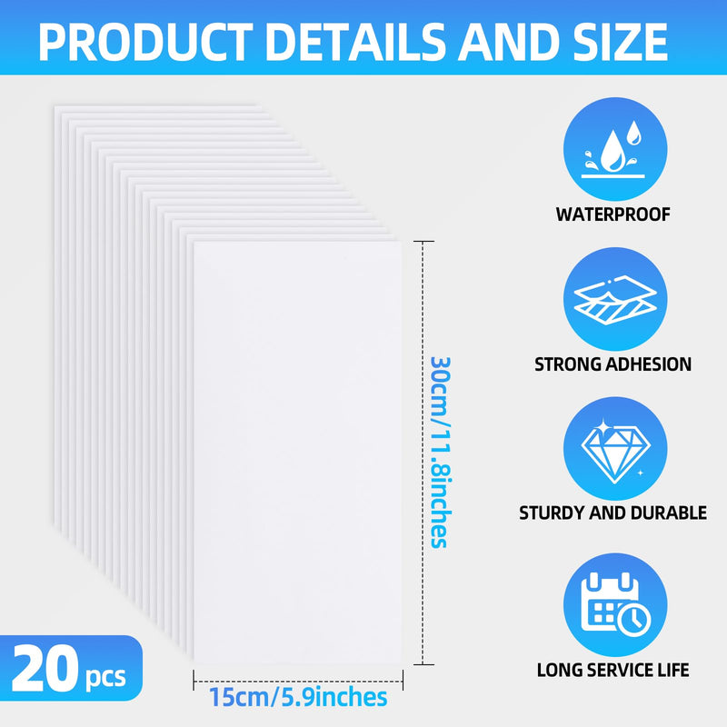 20 Pcs Bathtub Crack Repair Kit, Waterproof Bathtub Hole Repair Kit, Self Adhesive White Tape for Cracked Pool Liner Roof Skylight and Vinyl Skirting