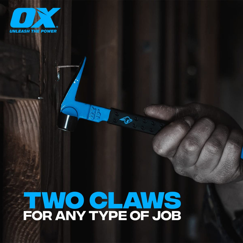 OX Tools Unique Hammer Head 12" Pry Bar - Multi-Functional Tool with Cats Paw, Crowbar | Rubber Grip, Polished Beveled Claws - Forged Steel Design for Strength and Durability Claw Bar 12-Inch