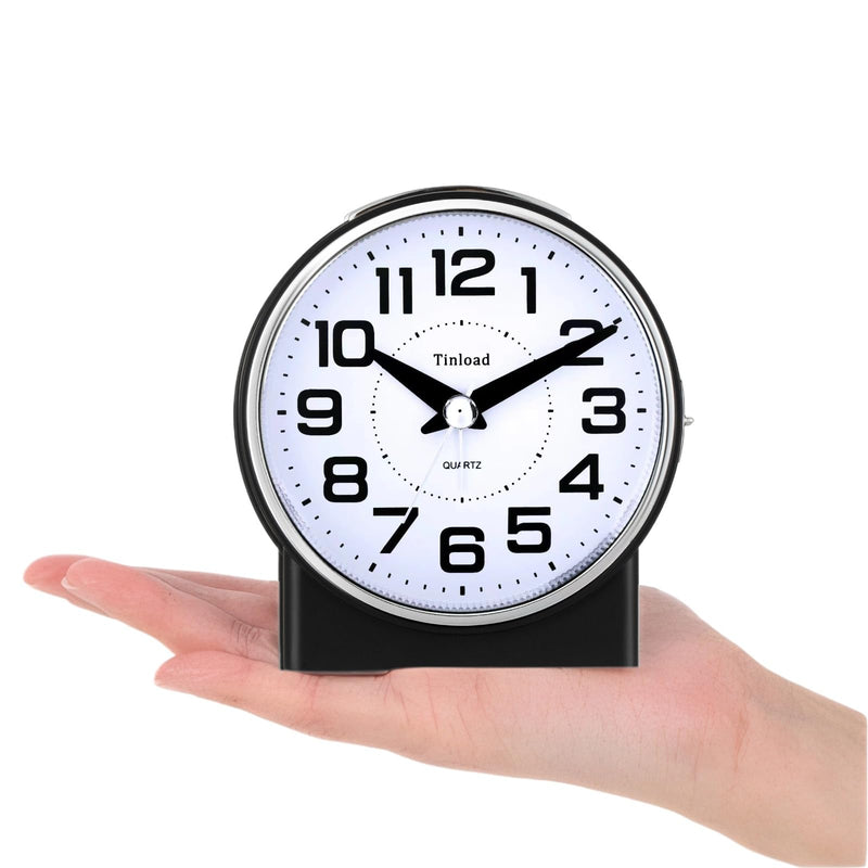 4.3" No Ticking Analog Alarm Clock,Silent Readable for Seniors,Easy to Set,Gradual Rise Alarm,Big Numbers,On/Off Switch on Side,Gentle Wake,Snooze,Lighted on Demand,Battery Operated,Black Black