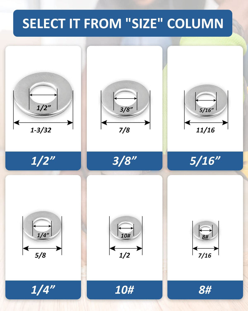 Flat Washer - 1/4" 304 Stainless Steel Metal Washers Flat for Screws and Bolts,5/8" Outside Diameter - 100PCS 1/4"