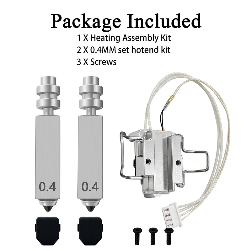 1PK Kobra 4 Hotend Heating Assembly Kit & 2PK 0.4MM Hardened Steel Nozzle | High-Temp Resistant, All-Metal Insulated Base Clip, Wear‑Resistant Stable Extrusion, Quick-Swap for Anycubic 3D Printer Parts 3PK