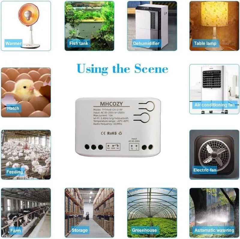 Zigbee Temperature & Humidity Controller, Extendable Probe Sensor, Tuya App Remote, 10A Relay Switch (T&H, 12, Volts) T&H 12 Volts