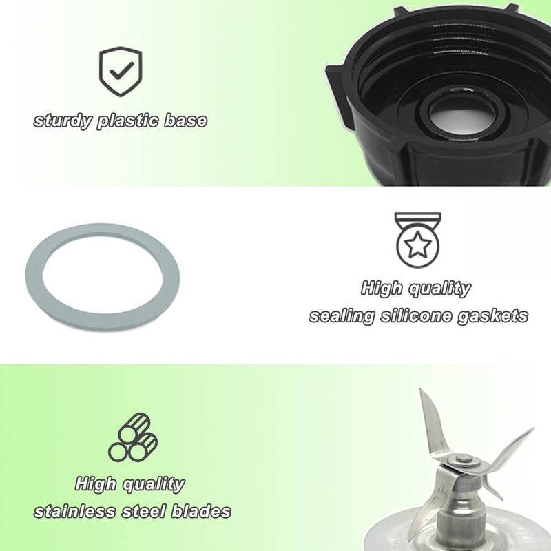 for Oster Blender Replacement Parts Blender Ice Crusher Blade with Jar Base Cap and Two Rubber O Ring Sealing Ring Gasket, Compatible with Oster Osterizer Blenders Accessories