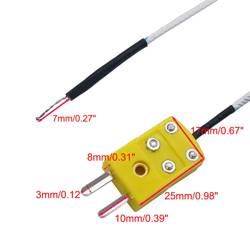 TWTADE 5pcs 3M K Type Mini-Connector Thermocouple Temperature Probe Sensor Measure Range -50~350°C