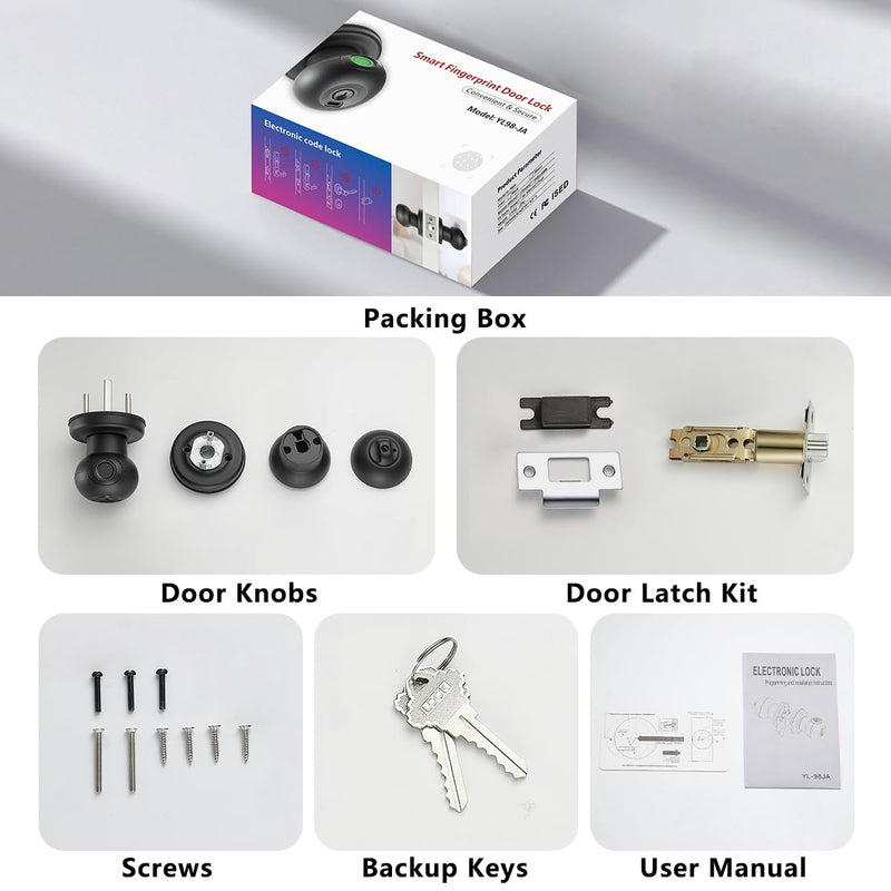 Fingerprint Door Lock, Smart Fingerprint Door Knob with Lock, Biometric Black Door Lock, Keyless Thumbprint Entry Door Lock for Bedrooms, Hotels, Apartments, Offices and Garages 1