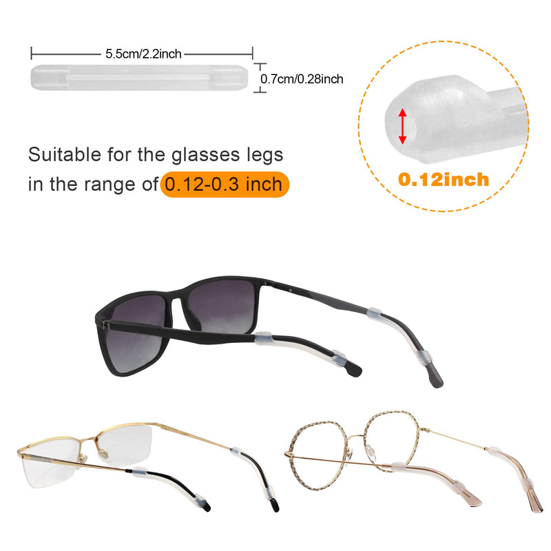 Silicone Eyeglasses Temple Tips Sleeve Retainer, Anti-Slip Elastic Glasses Ear Grip Comfort Eyeglasses Retainers Behind The Ears for Reading Glasses Sunglasses Clear