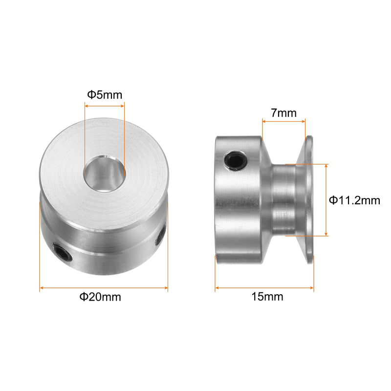 HARFINGTON Single Groove Pulley 5mm Fixed Bore 20mm Outer Diameter Aluminum Alloy with Hex Wrench for Drilling Machine 6mm PU Round Belt 5mmx20mm