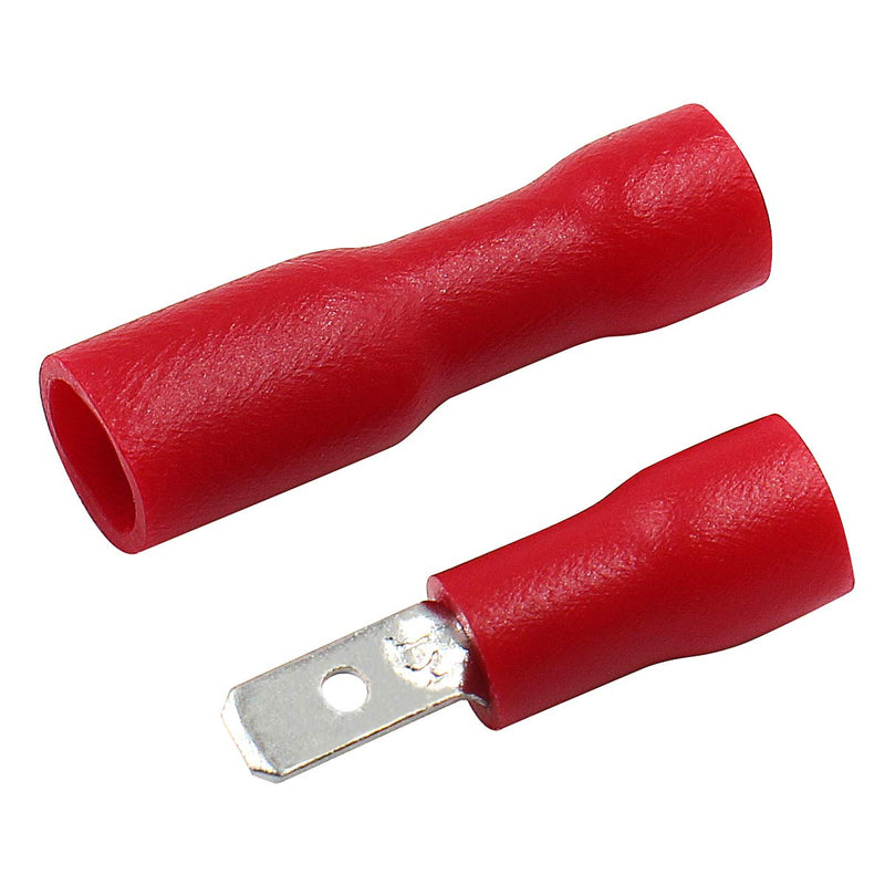 Baomain Female/Male Red Spade Insulated Electrical Crimp Terminal Connectors 22-16 AWG 2.8mm Pack of 100