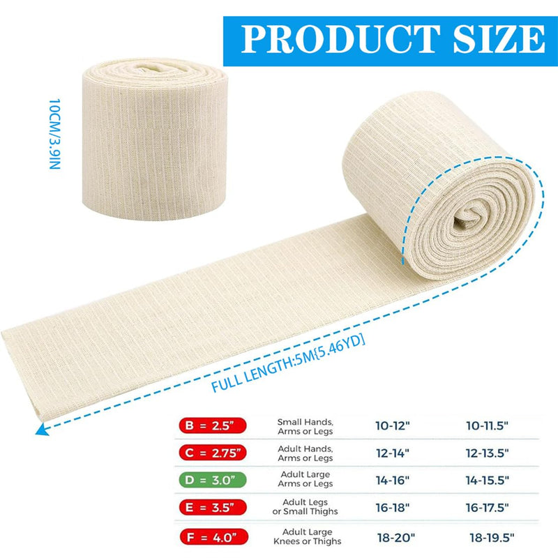 Elasticated Tubular Support Bandage Cotton Stockinette Tubing Size F Reusable Compression Sport Bandage Roll for Arm Leg Knee (3.9 Inch x 5.46 Yard)