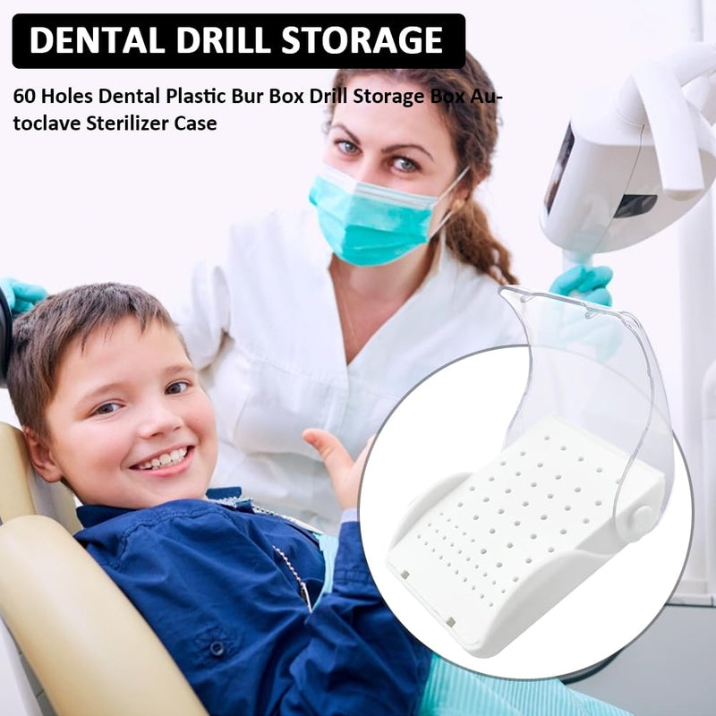 Dental Bur Blocks Station, YOUYA DENTAL 60 Holes Dental Bur Autoclavable Case Organizer with Cover Case, Dental Burs Holder Organizer for Slow Speed High Speed Burs Diamond Burs Drill Dentist Tool White
