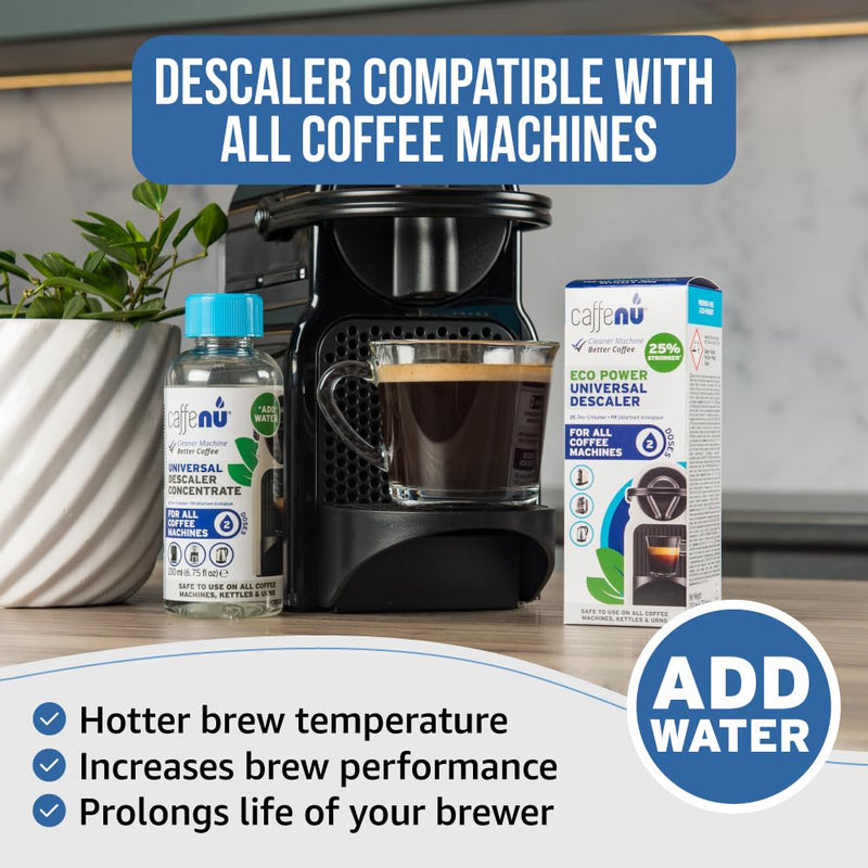 Universal Coffee Machine Descaling Solution. Coffee Machine Descaler Liquid 2 Uses. Descaler Kit. Part of your Barista Accessories Set. Compatible with Nespresso, Phillips, Lavazza, Verismo and More! 6.76 Fl Oz (Pack of 1)