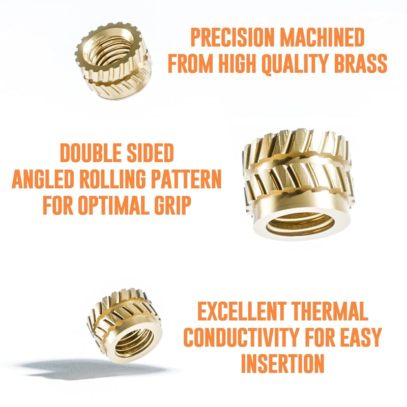 Heat Set Threaded Insert, Brass Inserts - Heat Set Inserts for 3D Printing, Plastic Parts & Prototyping | Metric Knurled Nuts for Secure Fastening (M6 x 8 OD x 5 L - 50 Pieces) M6 x 8 OD x 5 L - 50 Pieces