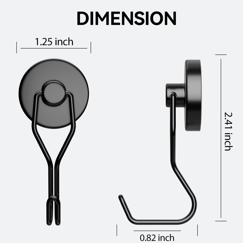 Tohoer Magnetic Hooks, 100LBS Neodymium Magnets Hook Heavy Duty with Rust Proof for Fridge, Refrigerator, Oven, Grill, BBQ, Key, Tools Holder, Kitchen, Outdoor, Hanging Wreaths, Utensil Hangers 4 x 32MM Black