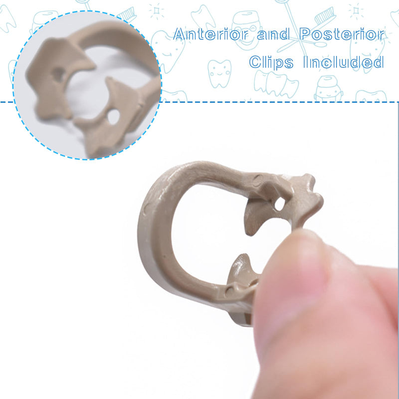 4-Piece Dental Rubber Dam Clamps Set, Hard Resin Material, Includes Anterior and Posterior Rubber Barrier Clips, Endodontic Rubber Dam Holders, Autoclavable Dentist Tools for Tooth Isolation Brown