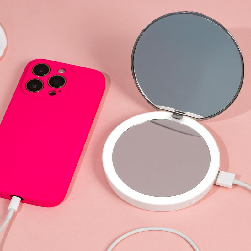 stylPro Flip N Charge Power Bank Compact Mirror with LED Light - Handheld Pocket Magnifying Mirror Travel Makeup & Hair Styling - 2 in 1 USB Charger - Mini Portable Mirror for Purse - 1 Piece