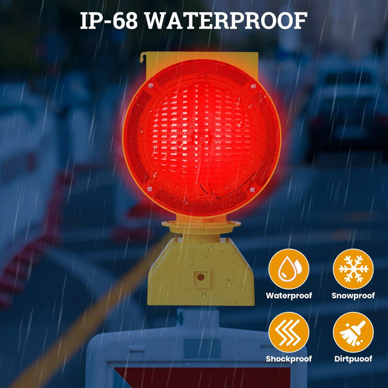 Solar Industrial Warning Lights,Wireless Waterproof Rechargeable Safety Barricade Warning Lights,Traffic Signal Flashing 2 Sided Visibility Amber LED for Road Construction and Vehicle Emergency Red