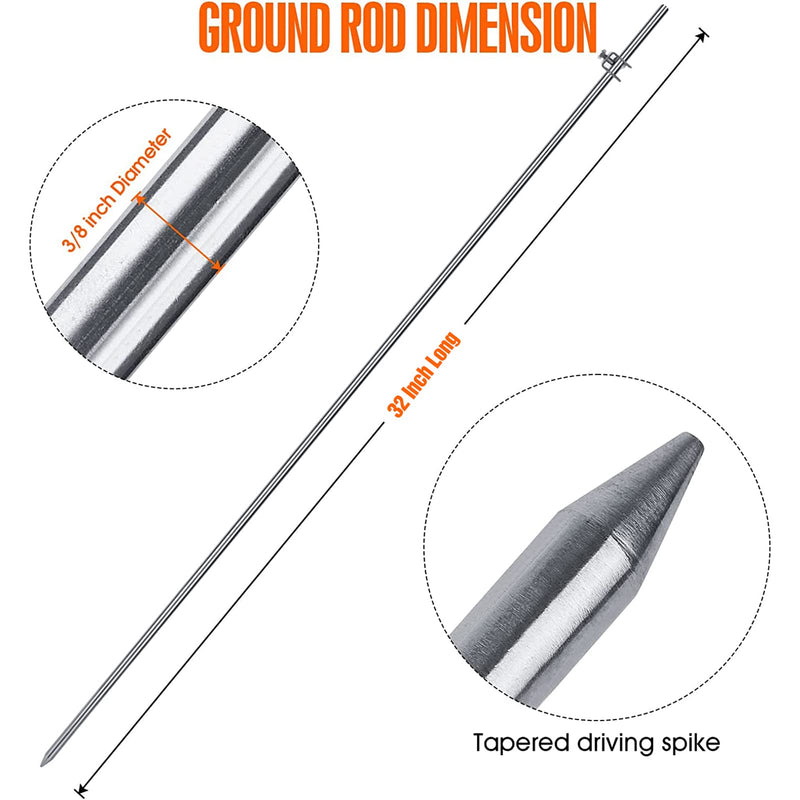 Portable Ground Rod - 304 Stainless Steel Grounding Bar with Ground Wire Clamps| Great for Electric Fences,Antennas,Satellite Dishes,and other Grounding Needs (Smart Rod 1 Pack) Smart Rod(1 Pack)