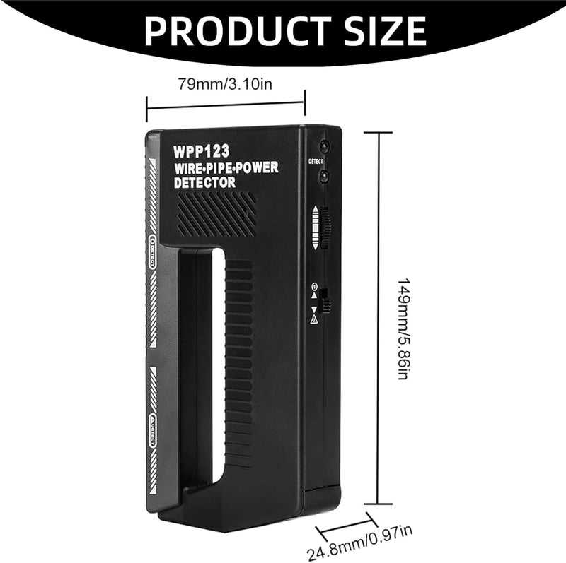 High-Sensitivity Wall Scanner & Metal Detector - Adjustable Alert for Pipes and Wires - Multifunctional Stud Finder for Adults - Durable Plastic Design (Black, Model WPP123)