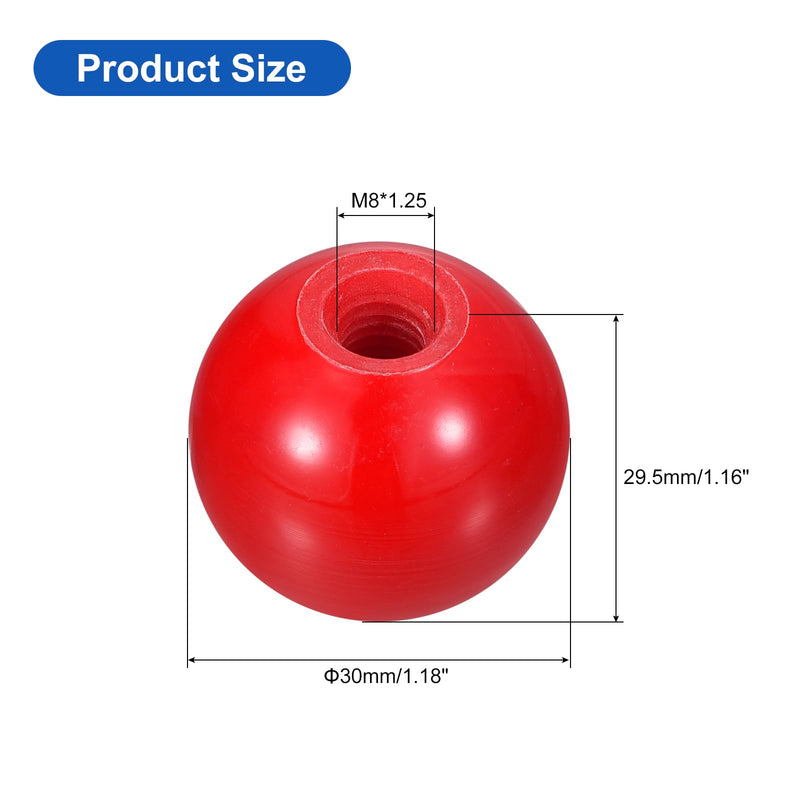 uxcell 3Pcs Threaded Ball Knobs, M8 Female Thread Phenolic Thermoset Ball Knob 30mm Dia Round Operation Ball Handles for Machine Lever Handle, Red M8x30mm