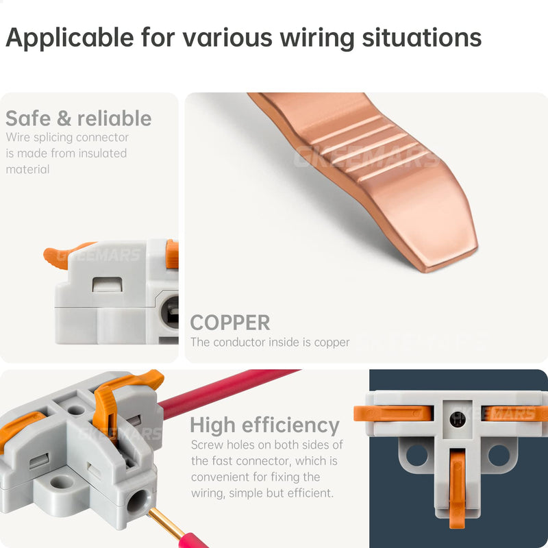 GKEEMARS 20Pcs 3 Way T Tap Wire Connectors, Quick Wire Splitter Push-in Connectors for AWG 24-12 (Orange) T3 Orange