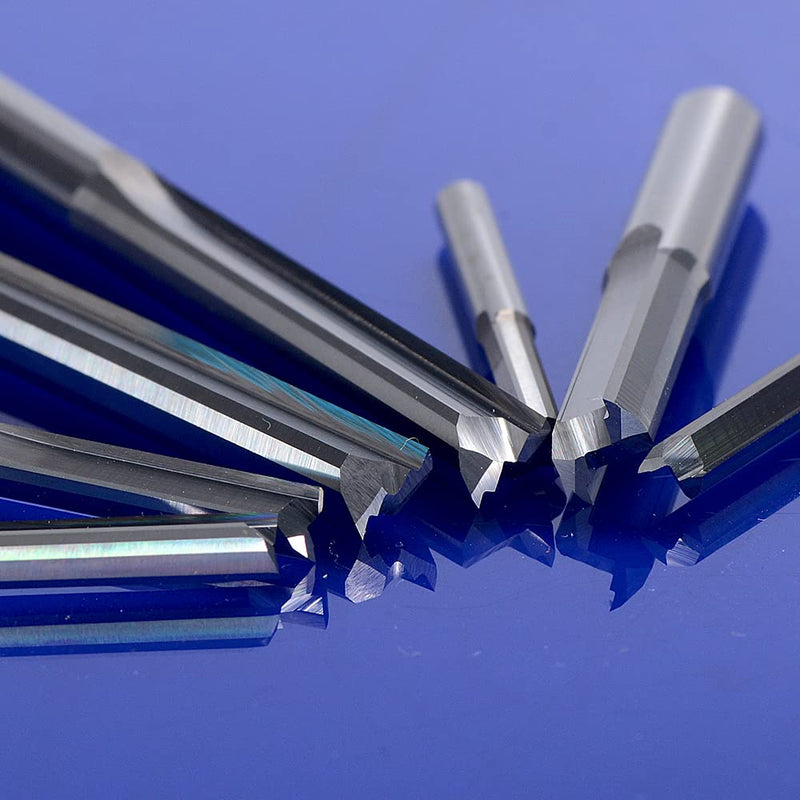 HOZLY 1/8 Inch Straight Router Bits Set (CED 1.0mm 1.5mm 2.0mm 2.5mm 3.175mm ) Milling Cutter 2 Flutes Double Edged CNC Cutting Tungsten Steel for Wood MDF Acrylic Milling