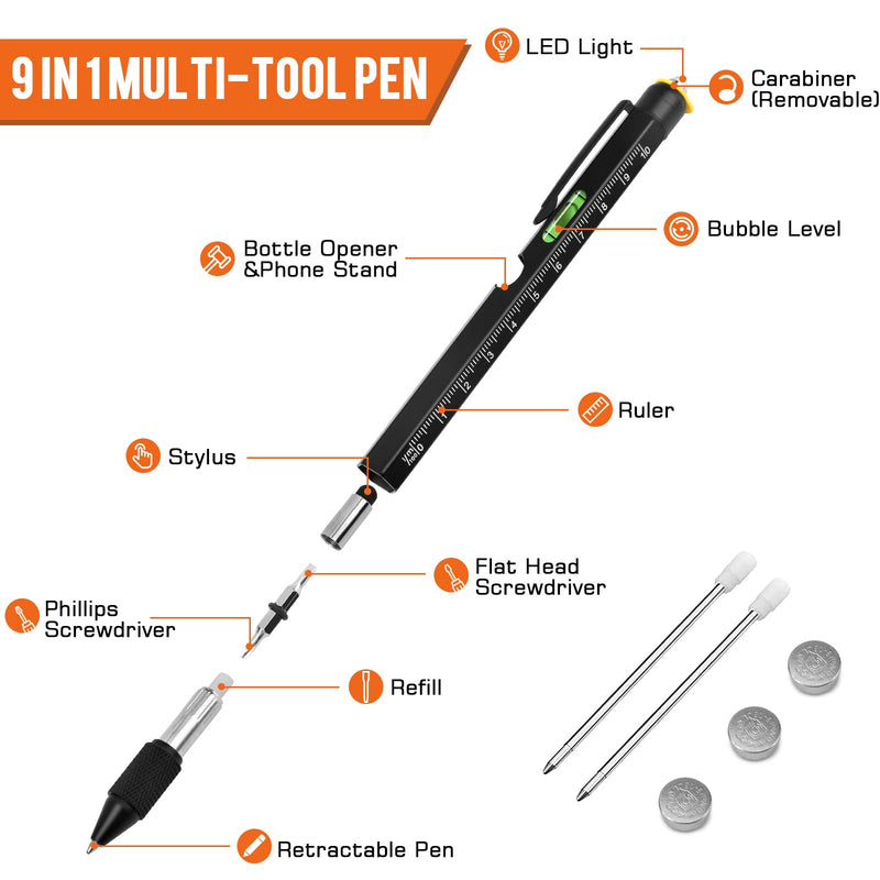 Gifts for Men, Valentines Day Gifts for Him, Mens Valentines Gifts, 9 in 1 Multitool Pen, Fathers Day Dad Gifts from Daughter Son, Tools Gadgets for Men, Birthday Christmas Gifts for Dad Boyfriend Black